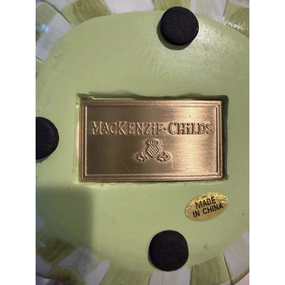 MacKenzie-Childs Moss Green Check Mini Pumpkin New IN BOX! Autumn Decor